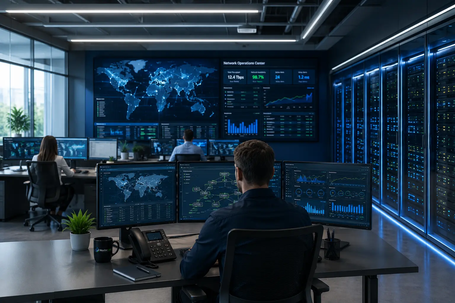 iHoster data center system administrators managing server infrastructure and neural networks