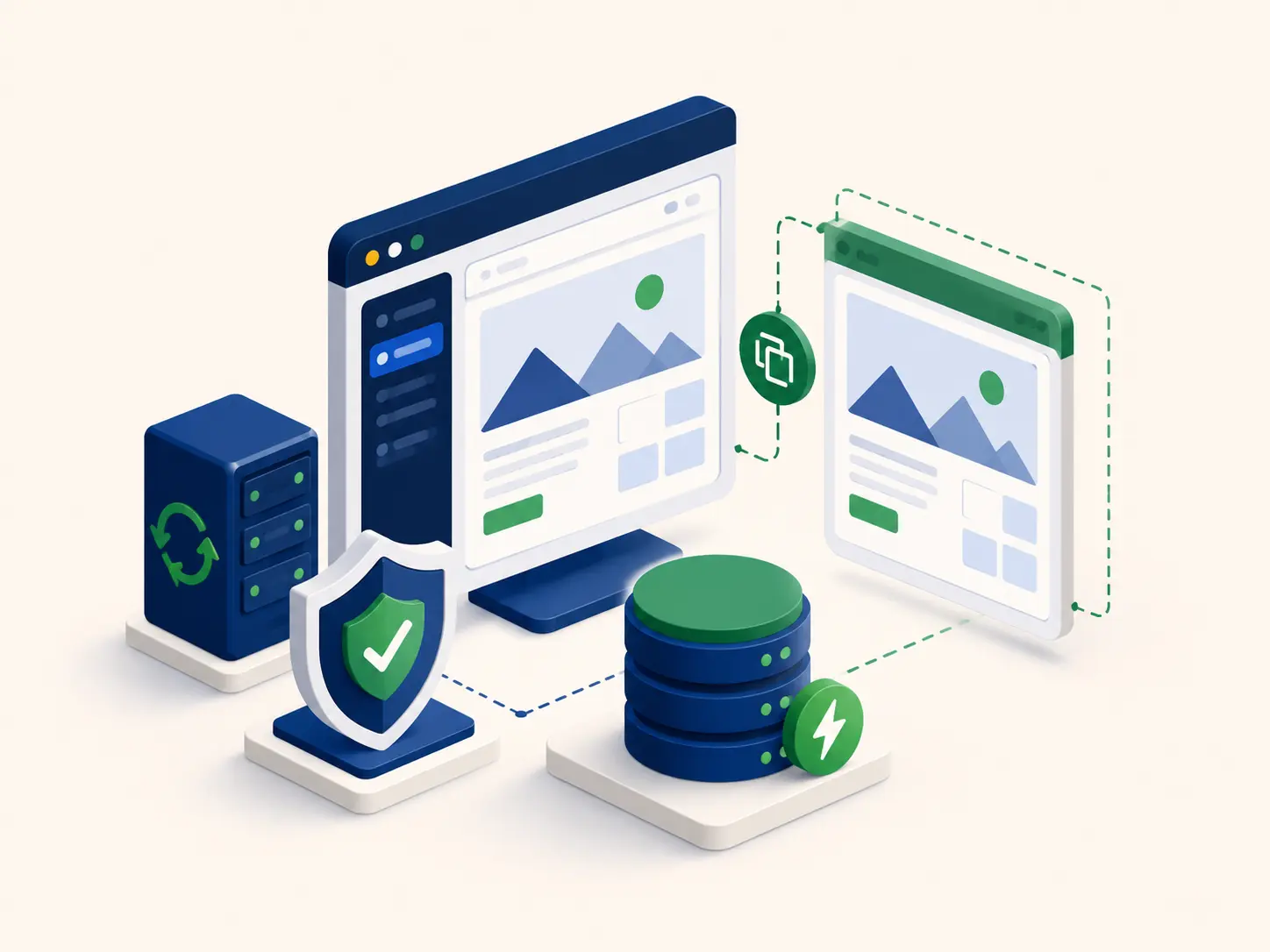 3D illustration of high-performance cloud hosting infrastructure for enterprise WordPress websites